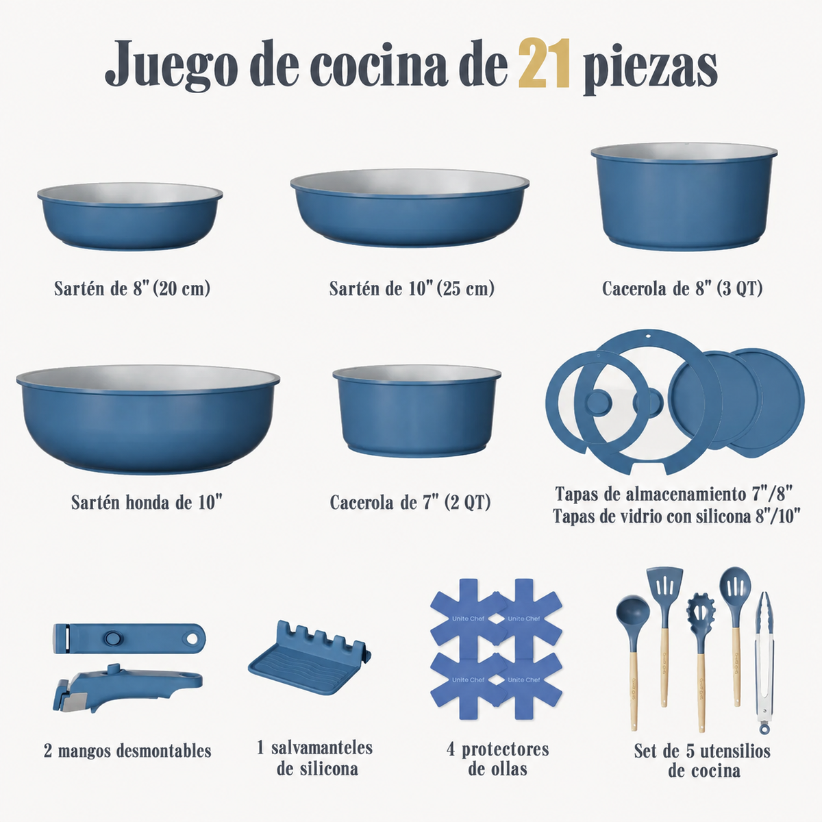 Contenido completo del juego Umite Chef de 21 piezas